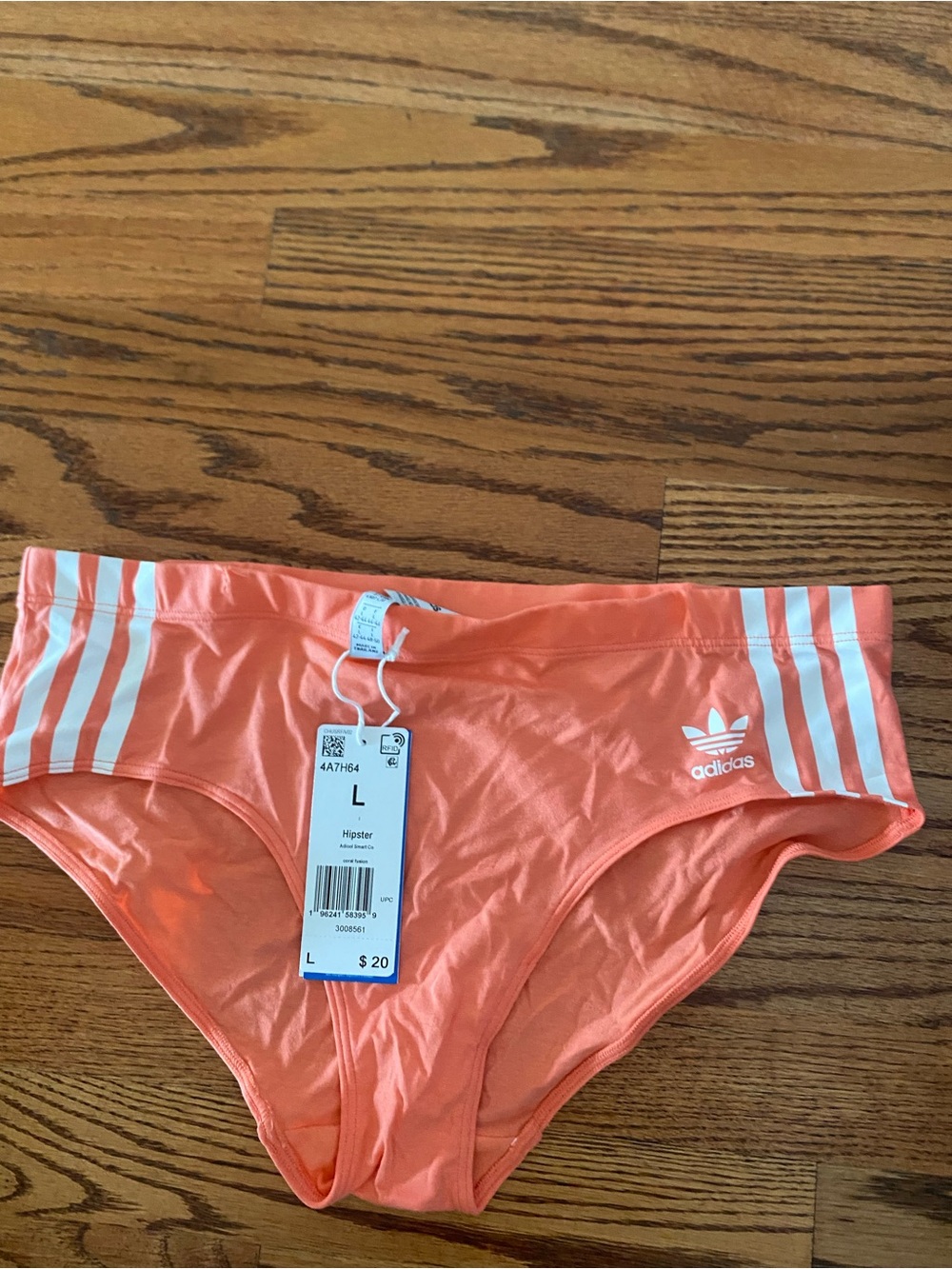 adidas Coral Pink Hipster Bikini Bottoms with White Stripes